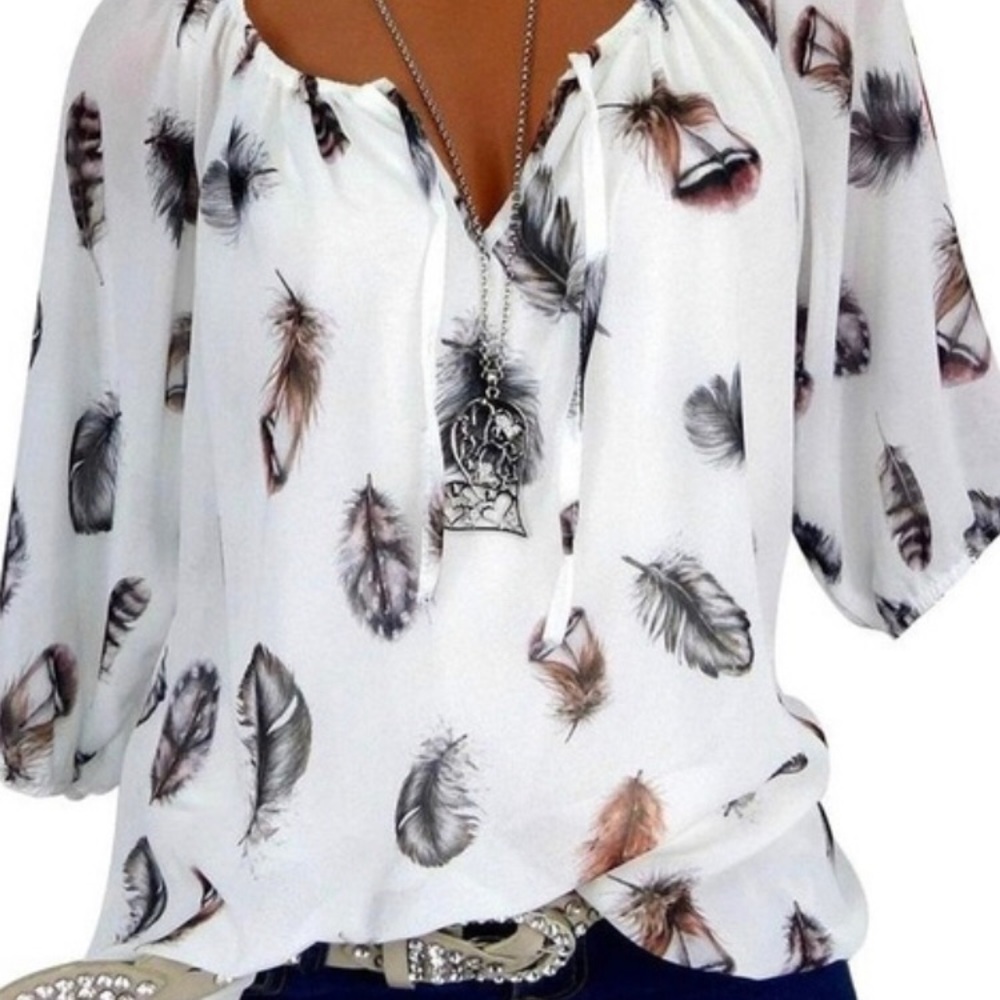 Carmen tunic shirt Women Chiffon Feather blouse